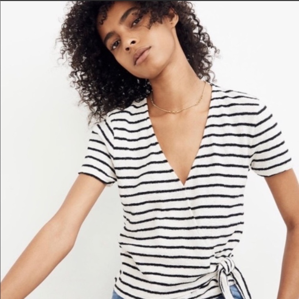 Madewell Texture & Thread Short Sleeve Wrap Top